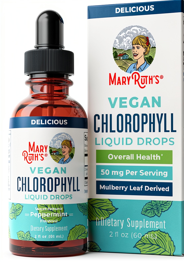 'MaryRuth Organics Liquid Chlorophyll bottle with minty green liquid'