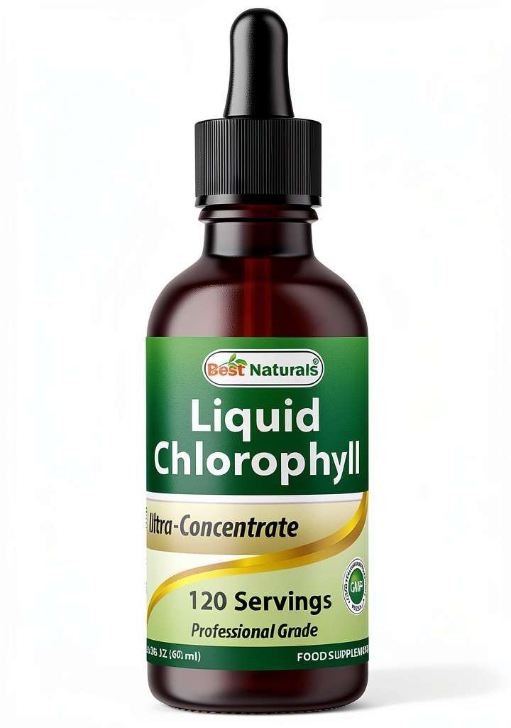 Liquid chlorophyll drops bottle with dropper on a clean background