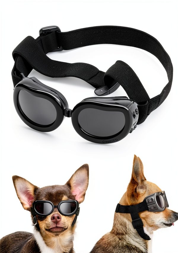 Lewondr Dog Sunglasses Elastic Strap Small Breed 2 Pack Black-0